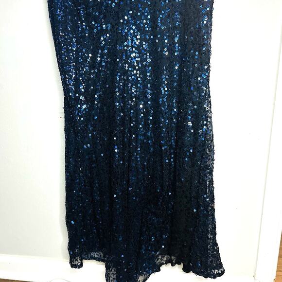 BADGLEY MISCHKA Women's Black Blue Sequins V-Neck Mesh Ombré Astor Gown Size 16 - Picture 8 of 16